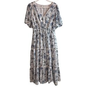 Lucky Brand Women's Floral Paisley Lace Inset Cottagecore Maxi Dress Boho Sz L